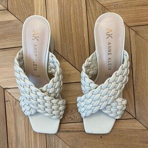 Anne Klein White Braided Mules